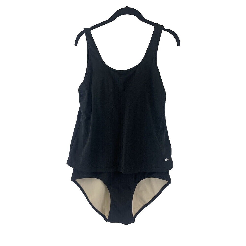Ocean Aqua Shape Overlay One Piece Swimsuit‎ Black Tank Bikini Bottom Womens 14.